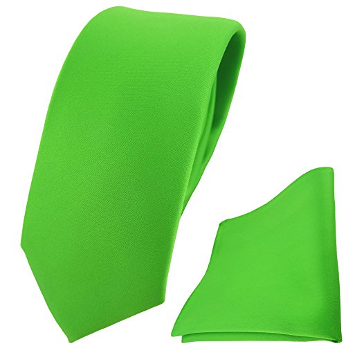TigerTie - schmale Designer Krawatte Einstecktuch in grün giftgrün leuchtgrün einfarbig uni von TigerTie
