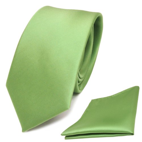TigerTie - schmale Designer Krawatte Einstecktuch in grün hellgrün einfarbig uni von TigerTie