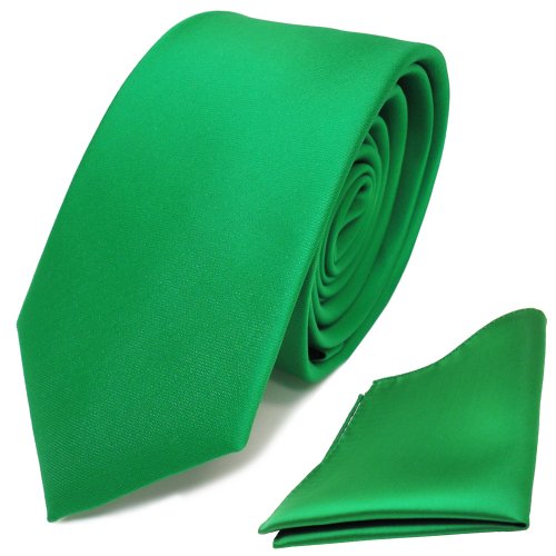 TigerTie - schmale Designer Krawatte Einstecktuch in grün leuchtgrün einfarbig uni von TigerTie
