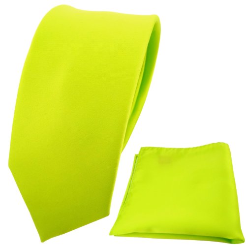 TigerTie - schmale Designer Krawatte Einstecktuch in grün neongrün leuchtgrün einfarbig uni von TigerTie
