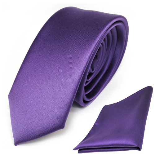 TigerTie - schmale Designer Krawatte Einstecktuch in lila violett einfarbig uni von TigerTie