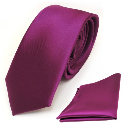 TigerTie - schmale Designer Krawatte Einstecktuch in magenta fuchsia einfarbig uni von TigerTie