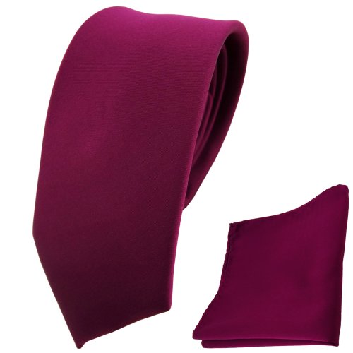 TigerTie - schmale Designer Krawatte Einstecktuch in violett bordeauxviolett einfarbig uni von TigerTie