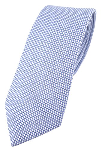 TigerTie schmale Designer Krawatte Pique in blau-weiss gemustert - 100% Baumwolle - Krawattenbreite 6 cm von TigerTie