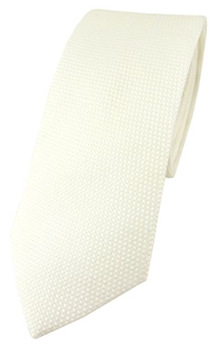 TigerTie schmale Designer Krawatte Pique in creme gemustert - 100% Baumwolle - Krawattenbreite 6 cm von TigerTie