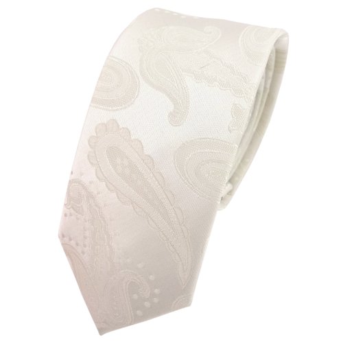 TigerTie schmale Designer Krawatte creme beige cremeweiß Paisley - Schlips Tie von TigerTie
