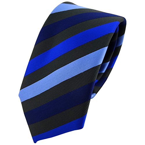 TigerTie - schmale Designer Krawatte in blau dunkelblau hellblau anthrazit gestreift von TigerTie