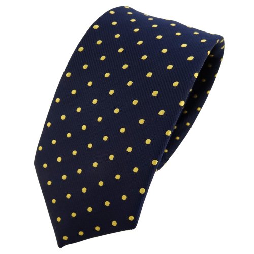 TigerTie - schmale Designer Krawatte in blau dunkelblau marine gold gepunktet von TigerTie