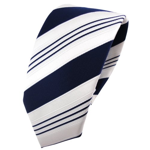 TigerTie - schmale Designer Krawatte in blau dunkelblau weiß silber gestreift TigerTie - schmale Designer Krawatte in blau dunkelblau weiß silber gestreift von TigerTie