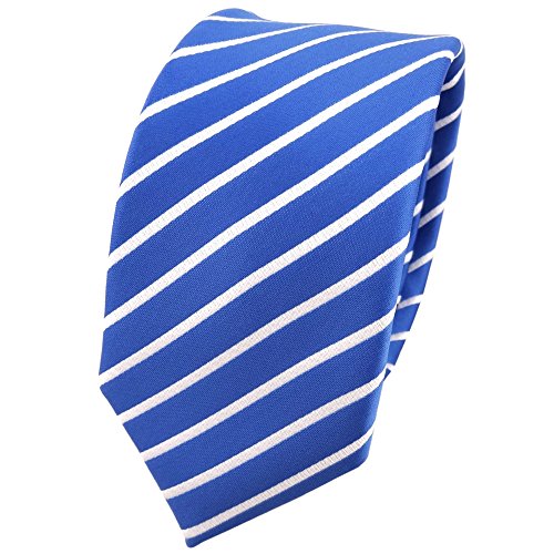 TigerTie - schmale Designer Krawatte in blau hellblau azurblau weiß gestreift von TigerTie
