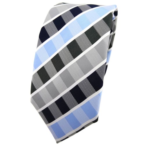 TigerTie - schmale Designer Krawatte in blau hellblau dunkelblau grau anthrazit weiß gestreift TigerTie - schmale Designer Krawatte in blau hellblau dunkelblau grau anthrazit weiß gestreift von TigerTie