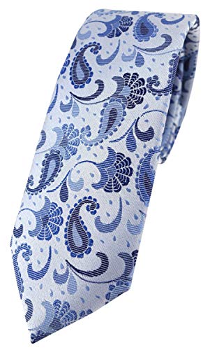 TigerTie - schmale Designer Krawatte in blau silberblau silber Paisley gemustert von TigerTie