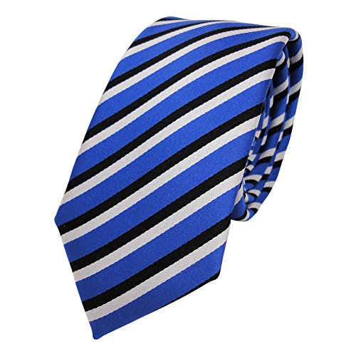 TigerTie - schmale Designer Krawatte in blau ultramarin schwarz weiss gestreift von TigerTie