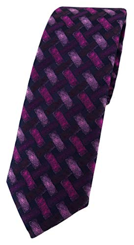 TigerTie schmale Designer Krawatte in bordeauxviolett rosa schwarz - Motiv Flechtmuster von TigerTie