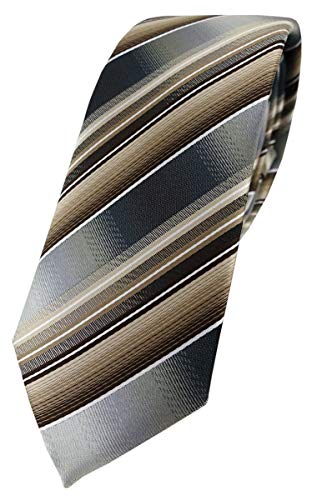 TigerTie - schmale Designer Krawatte in braun beige silber anthrazit grau gestreift von TigerTie