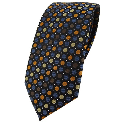 TigerTie - schmale Designer Krawatte in braun blau gold orange silber schwarz gepunktet von TigerTie