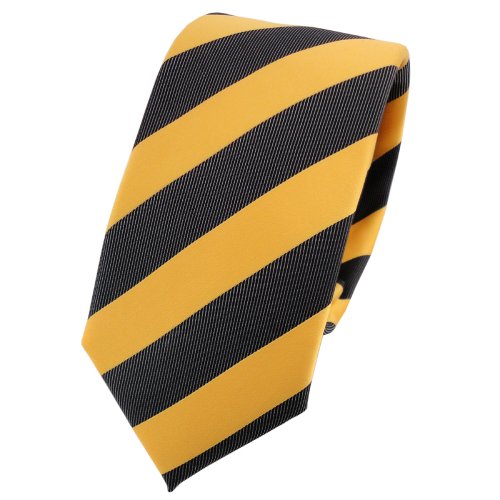 TigerTie - schmale Designer Krawatte in gelb goldgelb anthrazit schwarz gestreift von TigerTie