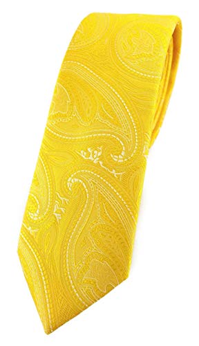 TigerTie - schmale Designer Krawatte in gelb zitronengelb silber Paisley gemustert TigerTie - schmale Designer Krawatte in gelb zitronengelb silber Paisley gemustert von TigerTie