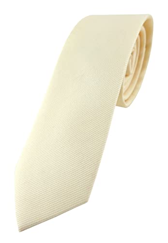 TigerTie schmale Designer Krawatte in gelbbeige Uni - 100% Baumwolle - Krawattenbreite 6 cm von TigerTie