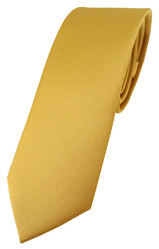 TigerTie schmale Designer Krawatte in gold einfarbig Uni - Tie Schlips von TigerTie