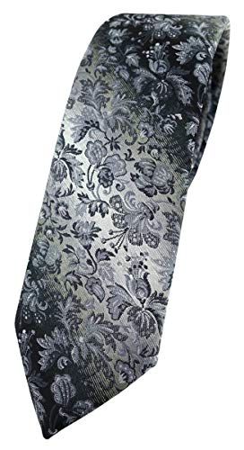 TigerTie schmale Designer Krawatte in grau anthrazit grausilber geblümt gemustert TigerTie schmale Designer Krawatte in grau anthrazit grausilber geblümt gemustert von TigerTie