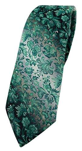 TigerTie schmale Designer Krawatte in grün anthrazit grausilber geblümt gemustert von TigerTie