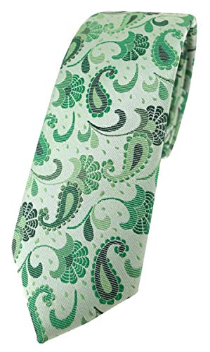 TigerTie - schmale Designer Krawatte in grün grasgrün anthrazit Paisley gemustert von TigerTie