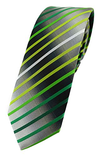 TigerTie - schmale Designer Krawatte in grün hellgrün grasgrün weiss silbergrau gestreift von TigerTie