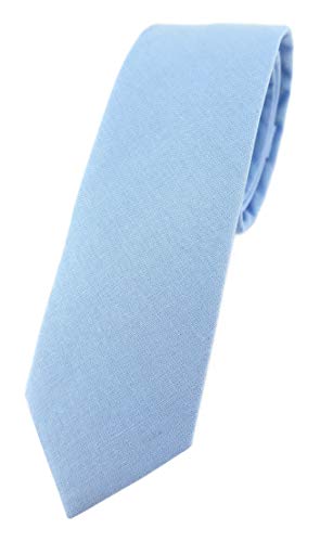 TigerTie - schmale Designer Krawatte in hellblau Unicolor einfarbig - 100% Baumwolle - Krawattenbreite 5,5 cm von TigerTie