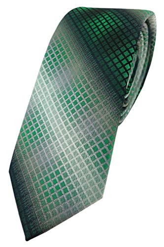 TigerTie schmale Designer Krawatte in kariert gemustert - Krawattenbreite 6 cm (grün dunkelgrün silber grau schwarz) von TigerTie
