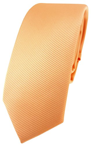 TigerTie - schmale Designer Krawatte in lachs orange einfarbig Uni Rips gemustert von TigerTie