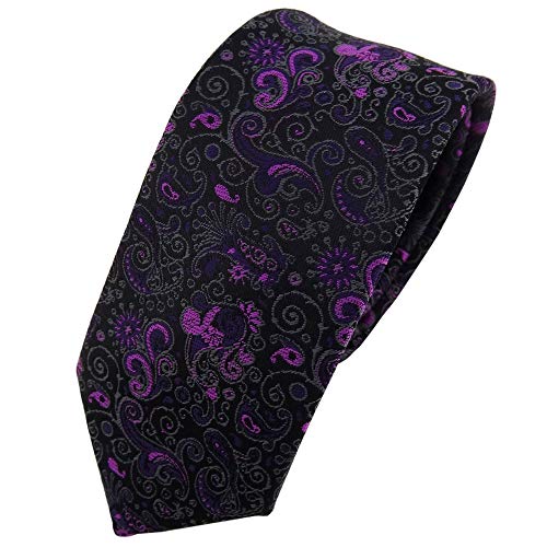 TigerTie - schmale Designer Krawatte in lila magenta schwarz grau gemustert Paisley von TigerTie