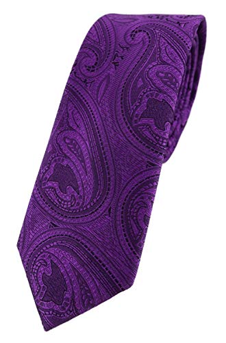 TigerTie - schmale Designer Krawatte in lila schwarz Paisley gemustert von TigerTie