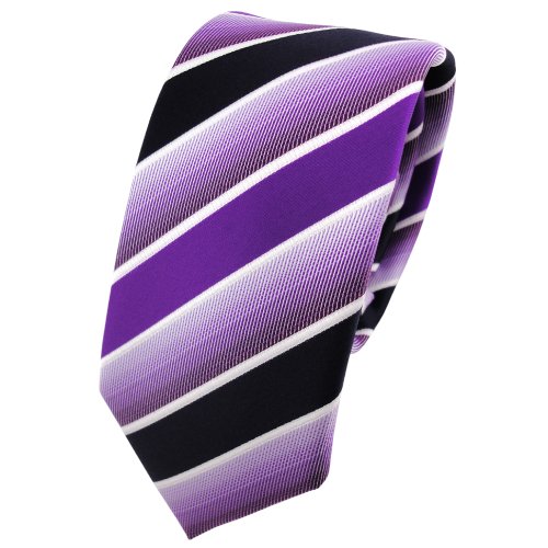 TigerTie - schmale Designer Krawatte in lila violett dunkelblau weiß gestreift von TigerTie