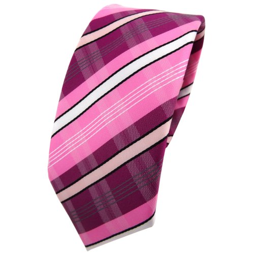 TigerTie - schmale Designer Krawatte in lila violett rosa pink weiß schwarz grau gestreift von TigerTie