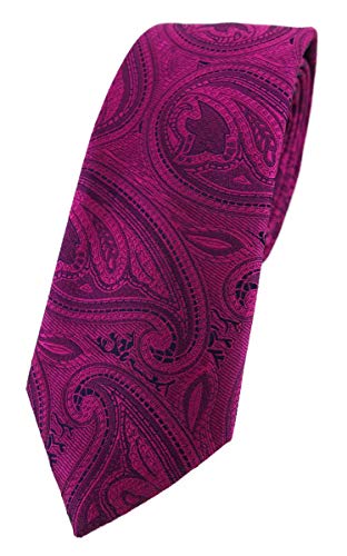 TigerTie - schmale Designer Krawatte in magenta beere lila schwarz Paisley gemustert von TigerTie