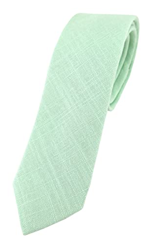 TigerTie - schmale Designer Krawatte in mint Uni - 100% Leinen - Krawattenbreite 5,5 cm von TigerTie