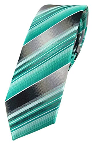 TigerTie - schmale Designer Krawatte in mint grün silber anthrazit grau gestreift TigerTie - schmale Designer Krawatte in mint grün silber anthrazit grau gestreift von TigerTie