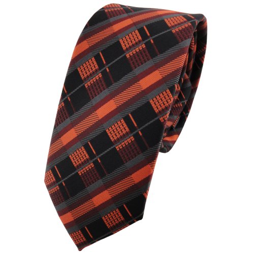 TigerTie - schmale Designer Krawatte in orange kupfer anthrazit schwarz gestreift von TigerTie