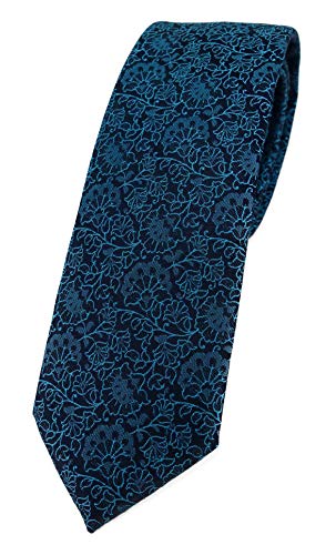 TigerTie - schmale Designer Krawatte in petrol schwarz florales Muster TigerTie - schmale Designer Krawatte in petrol schwarz florales Muster von TigerTie