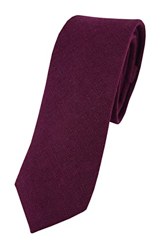 TigerTie - schmale Designer Krawatte in pflaume Uni - 100% Leinen - Krawattenbreite 5,5 cm von TigerTie