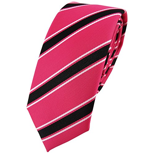 TigerTie - schmale Designer Krawatte in pink rosa schwarz weiß gestreift von TigerTie