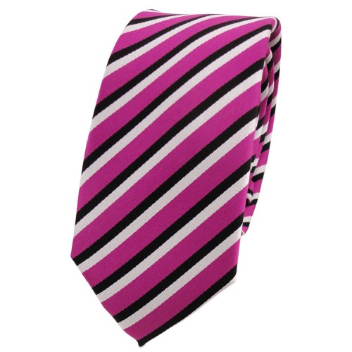 TigerTie - schmale Designer Krawatte in pink schwarz weiß gestreift von TigerTie