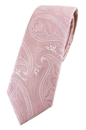 TigerTie - schmale Designer Krawatte in rosa altrosa silber Paisley gemustert von TigerTie