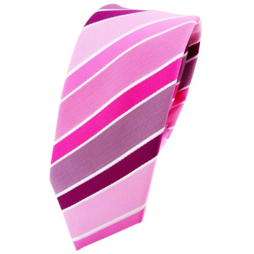 TigerTie - schmale Designer Krawatte in rosa magenta pink lila weiß gestreift von TigerTie