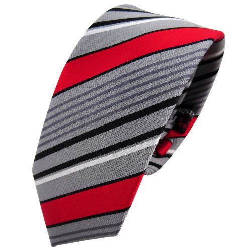 TigerTie - schmale Designer Krawatte in rot grau silber schwarz gestreift von TigerTie