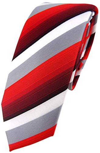 TigerTie schmale Designer Krawatte in rot weinrot grau weiss gestreift - Schlips Tie von TigerTie