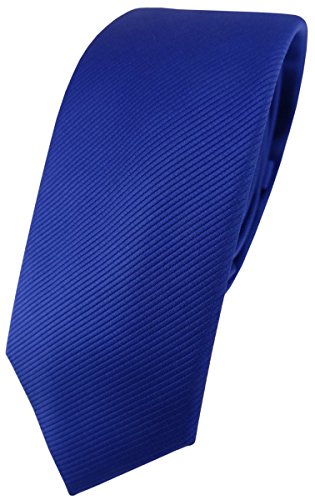 TigerTie - schmale Designer Krawatte in royal blau einfarbig Uni Rips gemustert von TigerTie