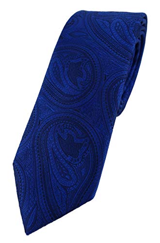 TigerTie - schmale Designer Krawatte in royal blau schwarz Paisley gemustert von TigerTie