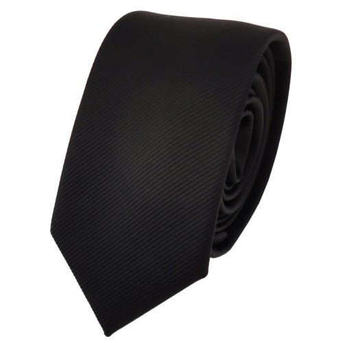 TigerTie - schmale Designer Krawatte in schwarz einfarbig Uni Rips gemustert von TigerTie